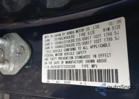 2007 Honda Cr-V Ex-L z USA, uszkodzony, nr VIN JHLRE48757C020368